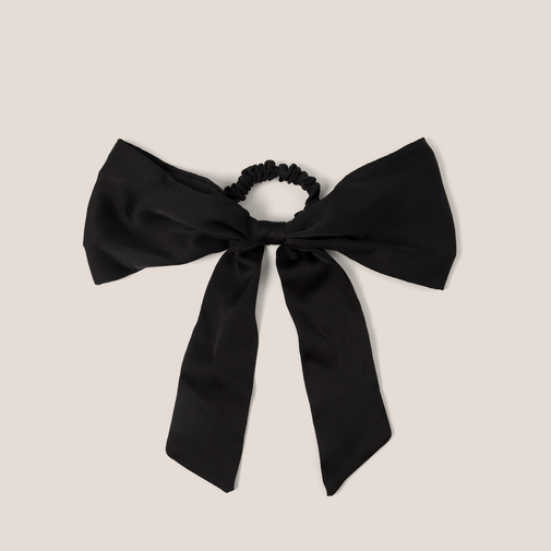 Bow Sash Knotted Ribbon Scrunchie - Black