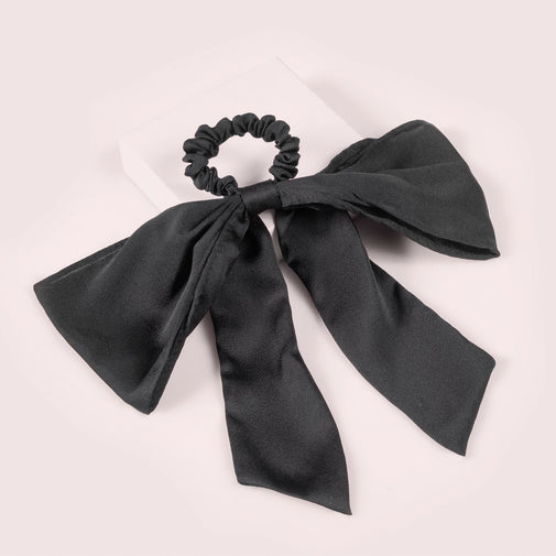 Bow Sash Knotted Ribbon Scrunchie - Black