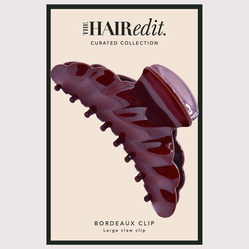 The Hair Edit Bordeaux Claw Clip front of packaging