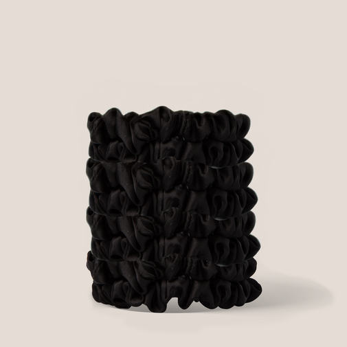 Ruched Ribbons Skinny Satin Scrunchies Set - 8-Pack Black