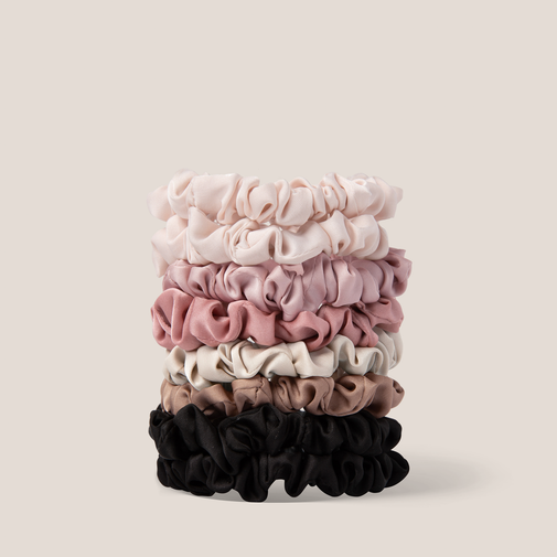 Ruched Ribbon Skinny Satin Scrunchies Set - 8-Pack Multi-Color