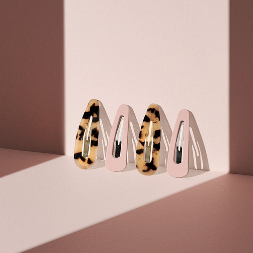 Snap Triangles Hair Clips Set - Tortoise & Nude