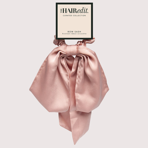 Bow Sash Knotted Ribbon Scrunchie - Blush