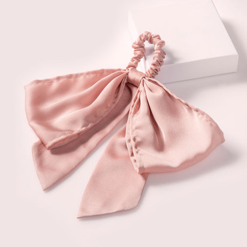 Bow Sash Knotted Ribbon Scrunchie - Blush