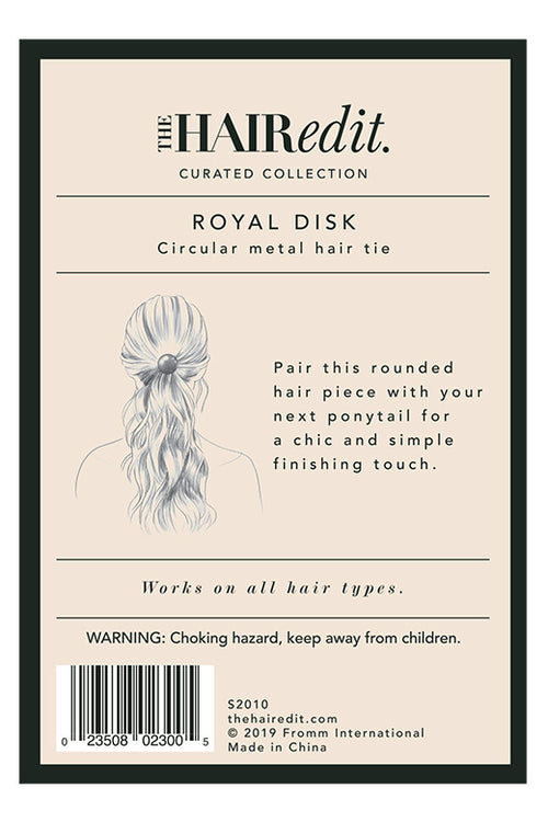 The Hair Edit Soft Gold Royal Disk Circular Metal Hair Tie packaging back