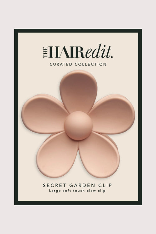 the hair edit flower hair claw clip in champagne pink in packaging