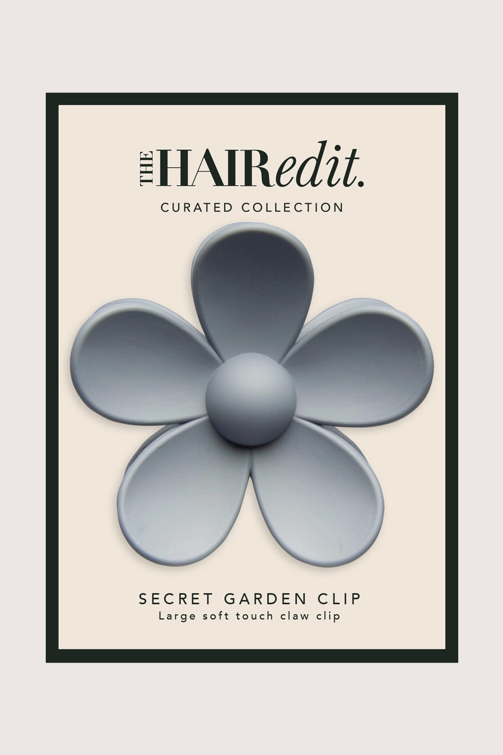 the hair edit flower hair claw clip in slate blue in packaging