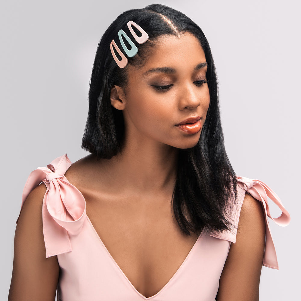 Snap Triangles Matte Hair Clips Set - Pastel2