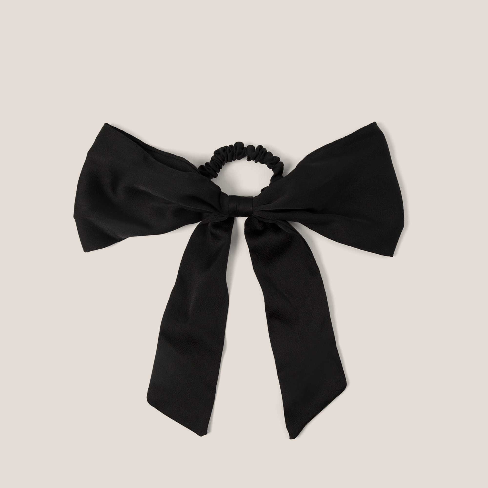 Bow Sash Knotted Ribbon Scrunchie - Black1