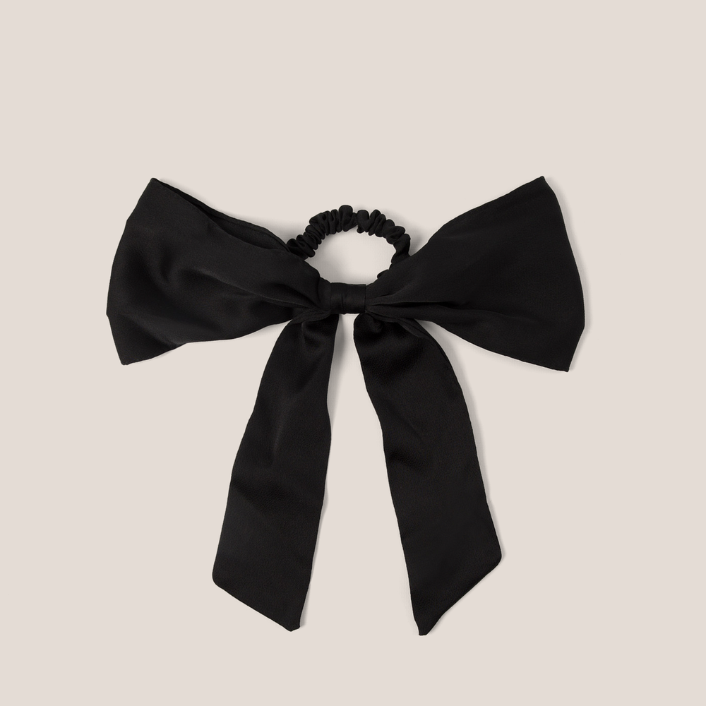 Bow Sash Knotted Ribbon Scrunchie - Black1