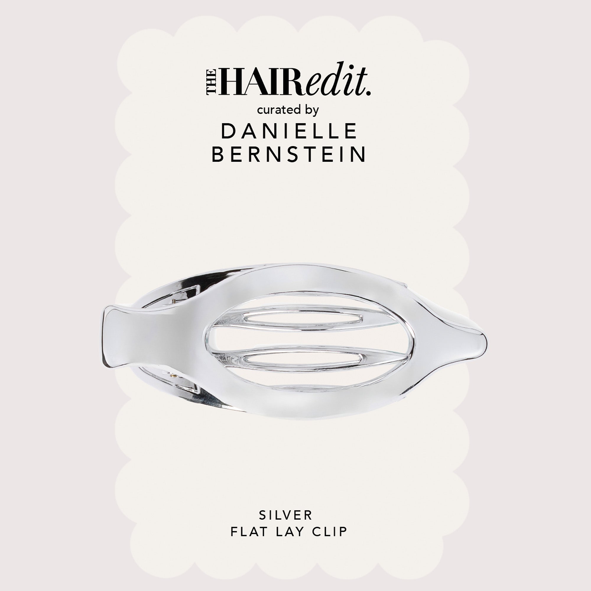 The Hair Edit Silver Flat Lay Claw Clip front of packaging10
