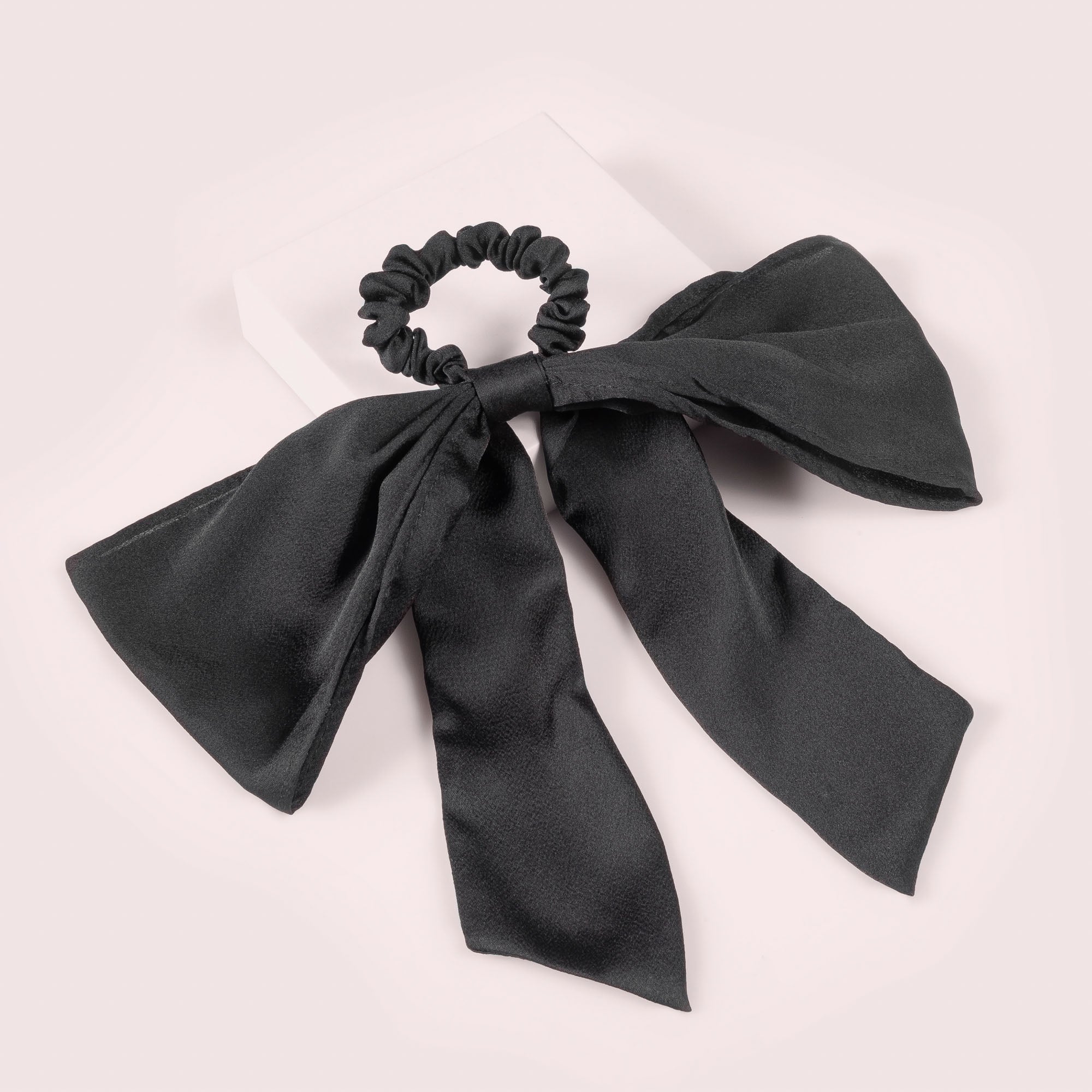 Bow Sash Knotted Ribbon Scrunchie - Black2
