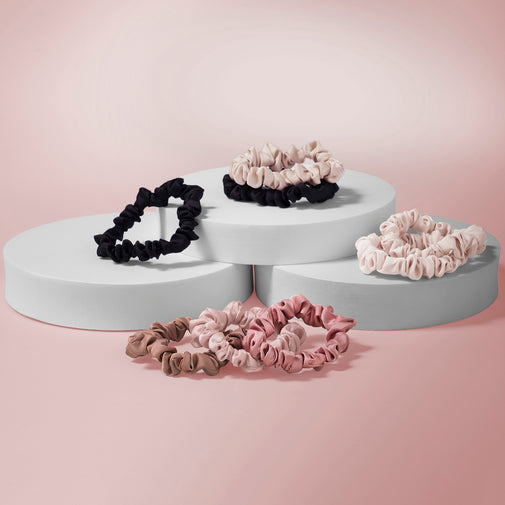 Ruched Ribbon Skinny Satin Scrunchies Set -  8-Pack Multi-Color