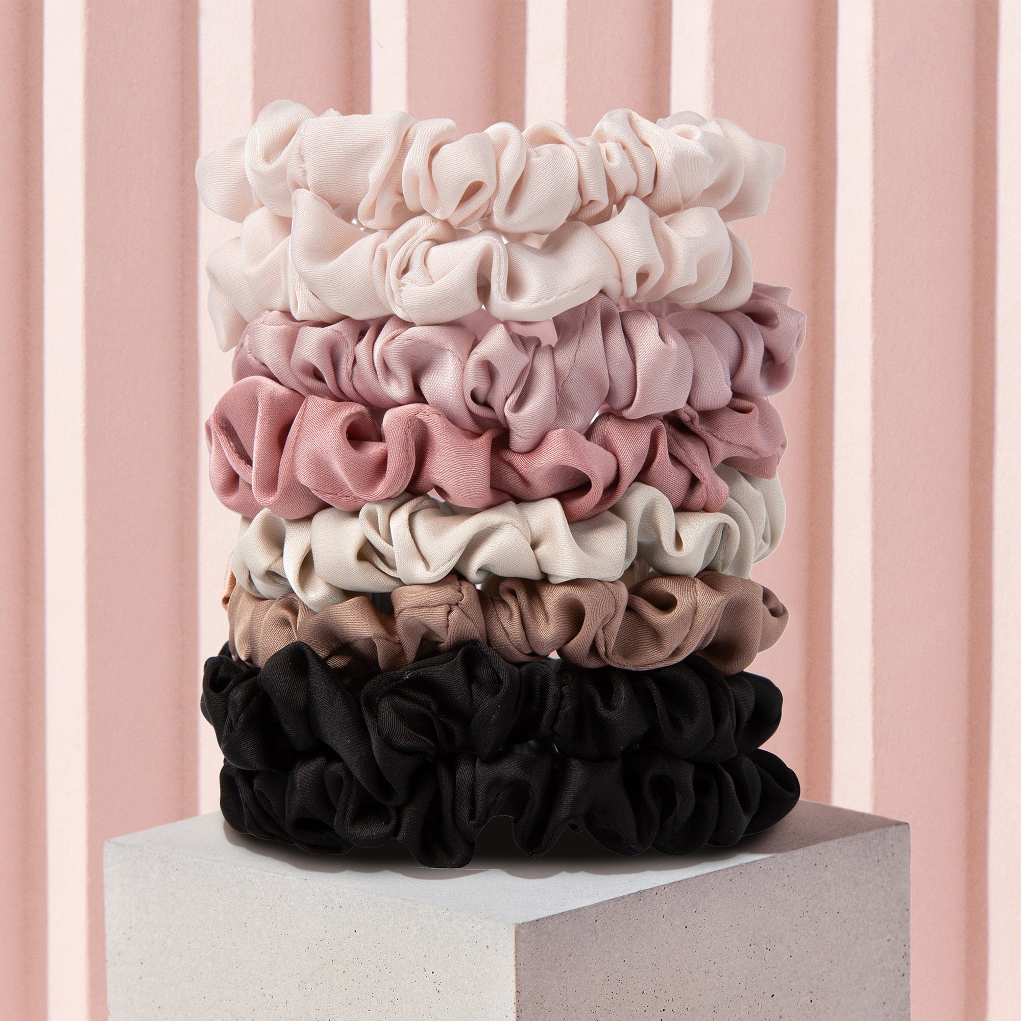 Ruched Ribbon Skinny Satin Scrunchies Set -  8-Pack Multi-Color7