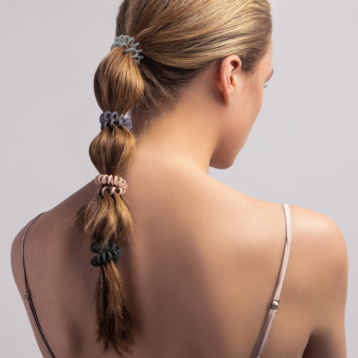Soft Touch Loop Spiral Hair Ties Set - Slate & Rose
