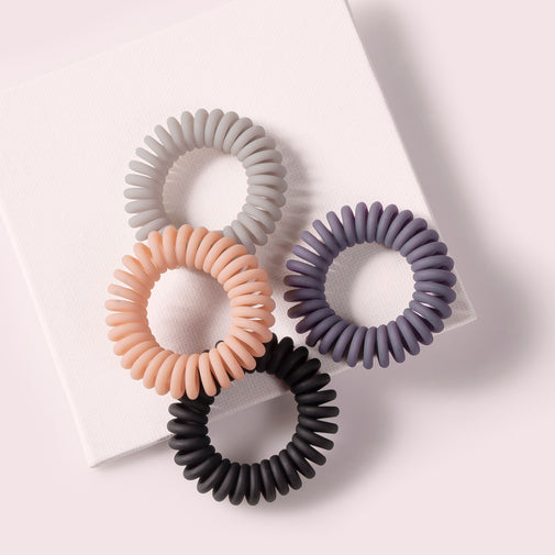 Soft Touch Loop Spiral Hair Ties Set - Slate & Rose
