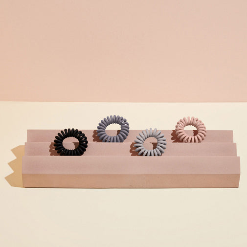 Soft Touch Loop Spiral Hair Ties Set - Slate & Rose