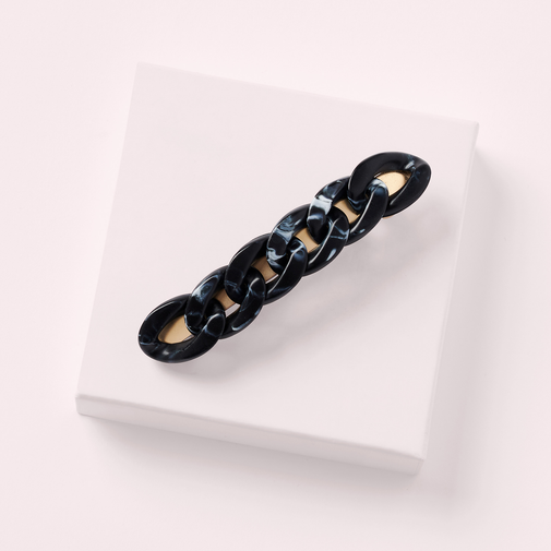 Marble Link Chain Baguette Barrette - Black