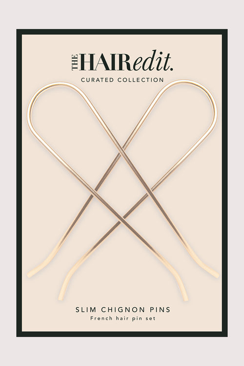 the hair edit gold slim chignon French hair pin set in packaging