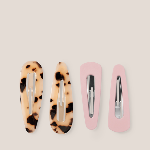 Snap Triangles Hair Clips Set - Tortoise & Nude