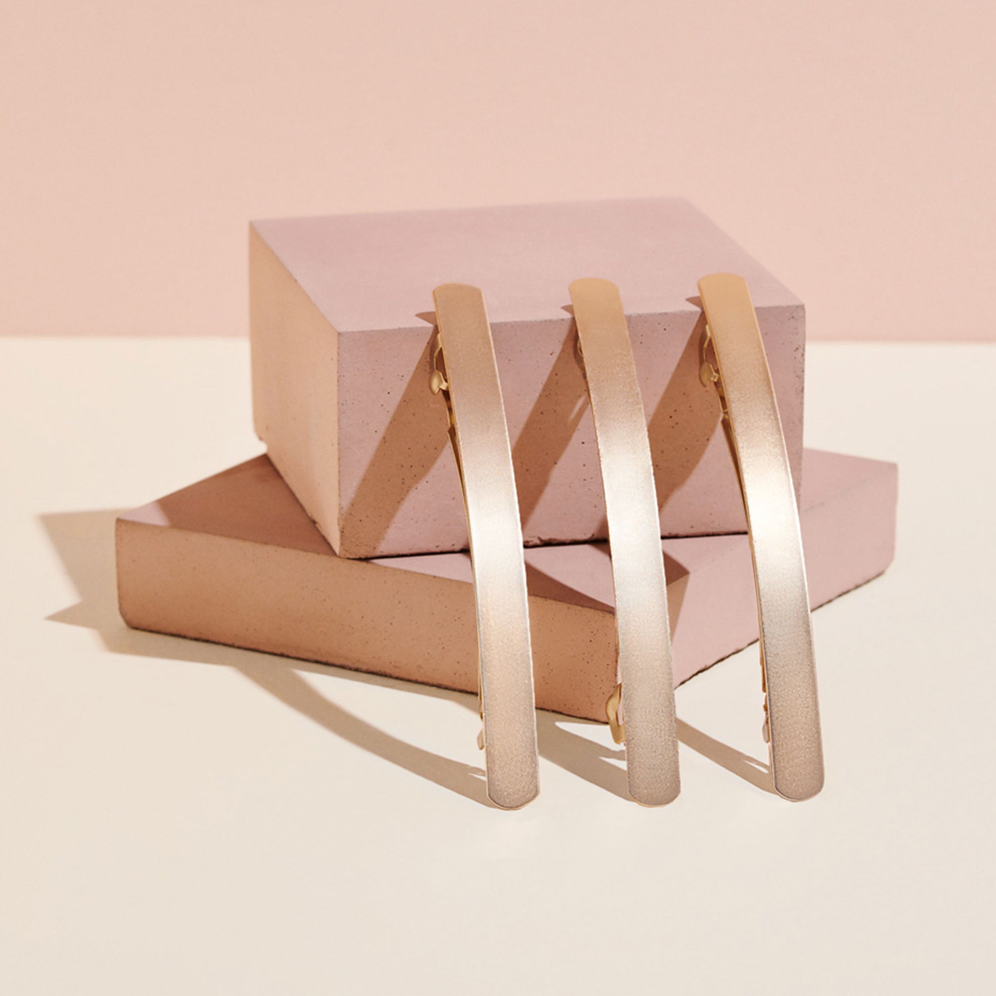 Brushed Baguette Metal Barrette - Gold4