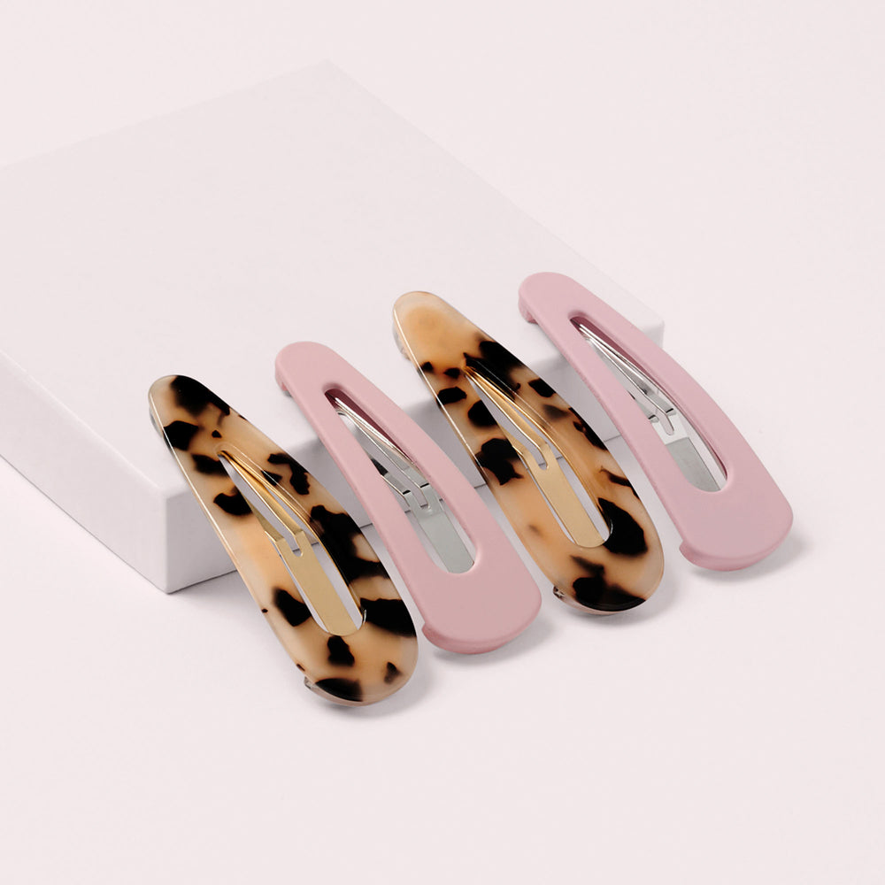 Snap Triangles Hair Clips Set - Tortoise & Nude3