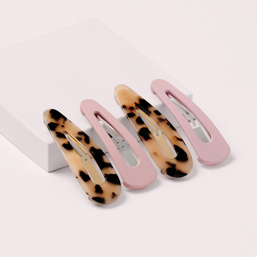 Snap Triangles Hair Clips Set - Tortoise & Nude