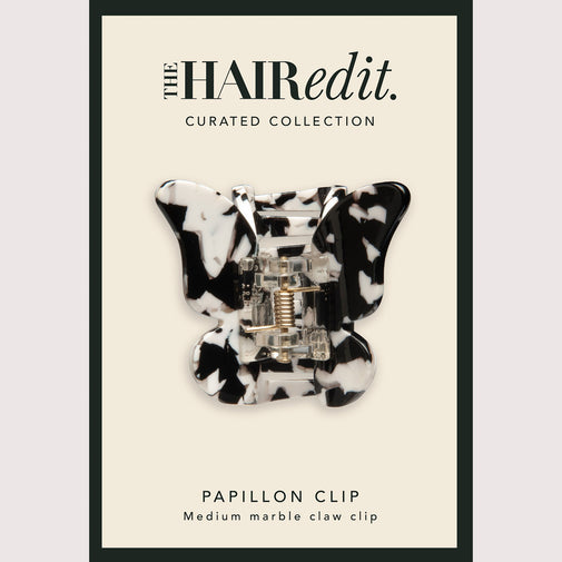 Papillon Butterfly Claw Clip - Black Marble