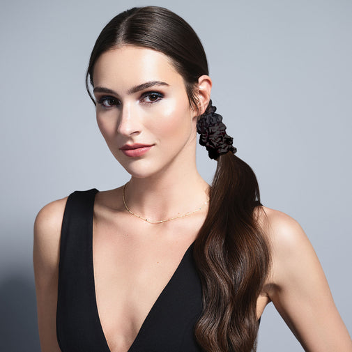 Ruched Ribbons Skinny Satin Scrunchies Set - 8-Pack Black