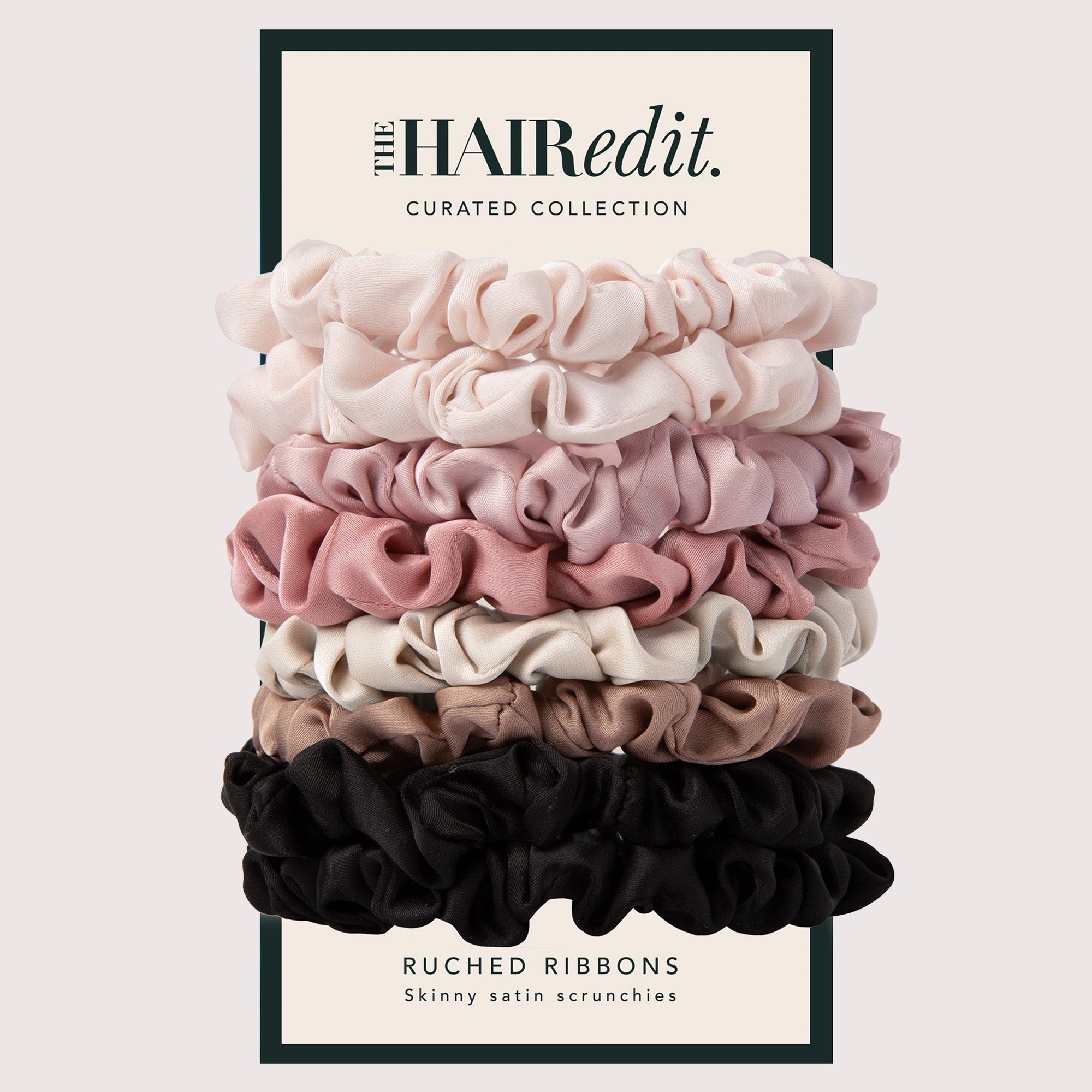 Ruched Ribbon Skinny Satin Scrunchies Set -  8-Pack Multi-Color8