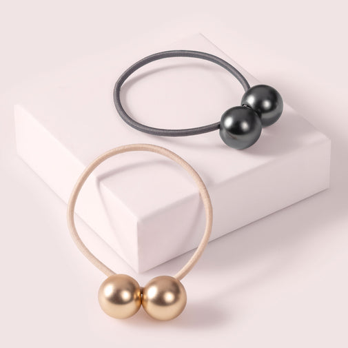 Orb Duo Dual-Sphere Metal Hair Tie - Gold