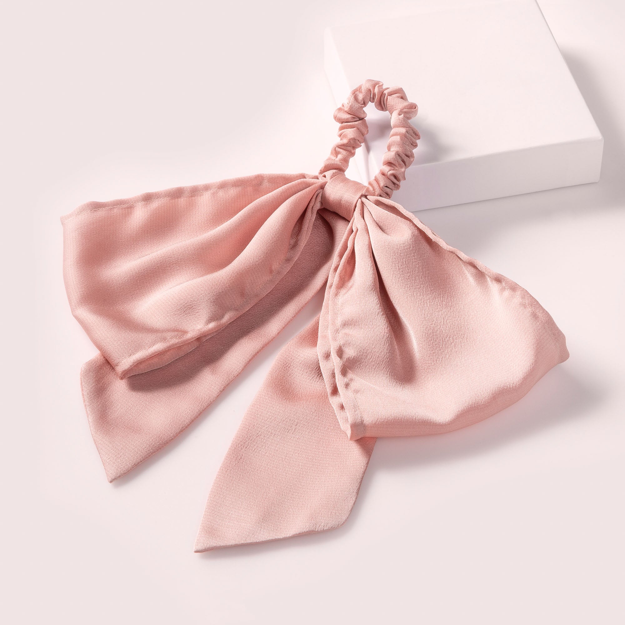 Bow Sash Knotted Ribbon Scrunchie - Blush2