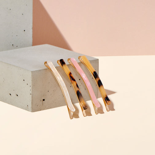 Marble Slim Bobby Pins Set - Multi-Color