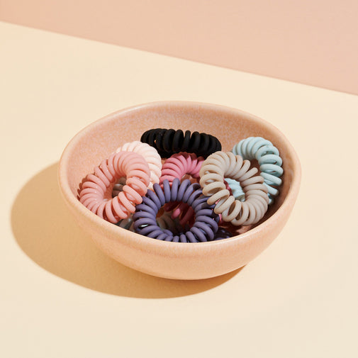 Soft Touch Loop Spiral Hair Ties Set - Slate & Rose