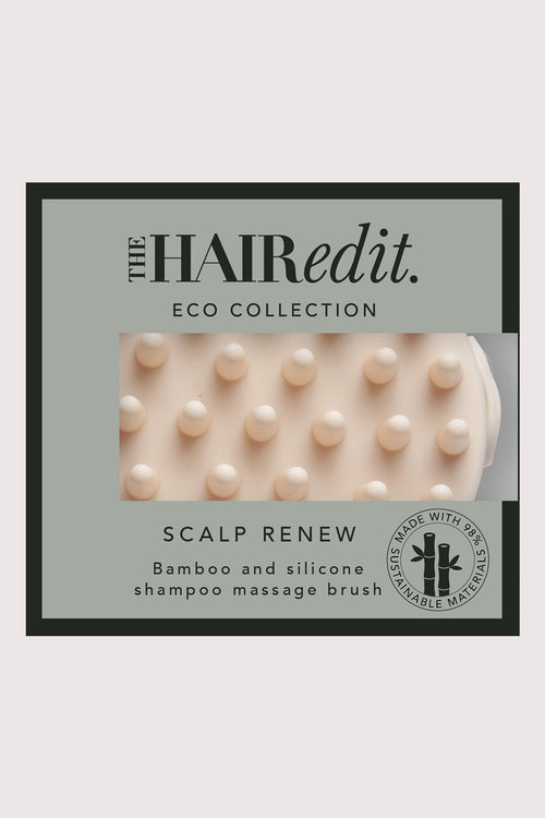 The Hair Edit Scalp Renew Bamboo and silicone shampoo massage brush in packaging