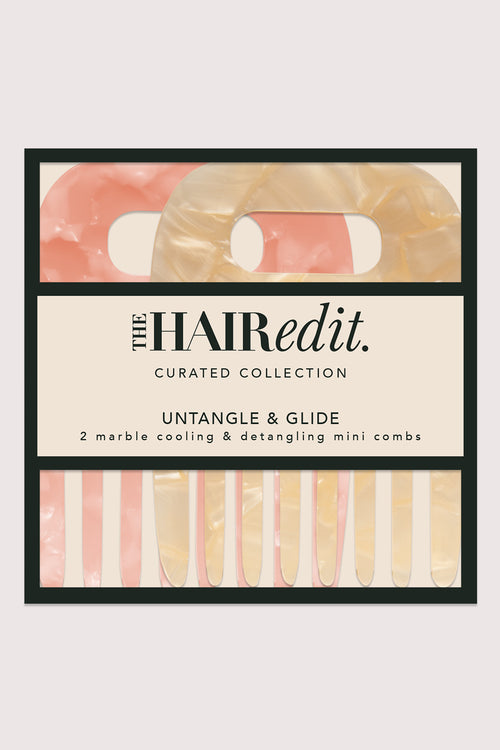 The Hair Edit Untangle & Glide 2 marble cooling & detangling mini combs in packaging