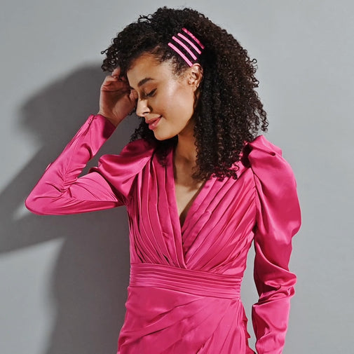 Modern Curved Bobby Pins Set - Fuchsia