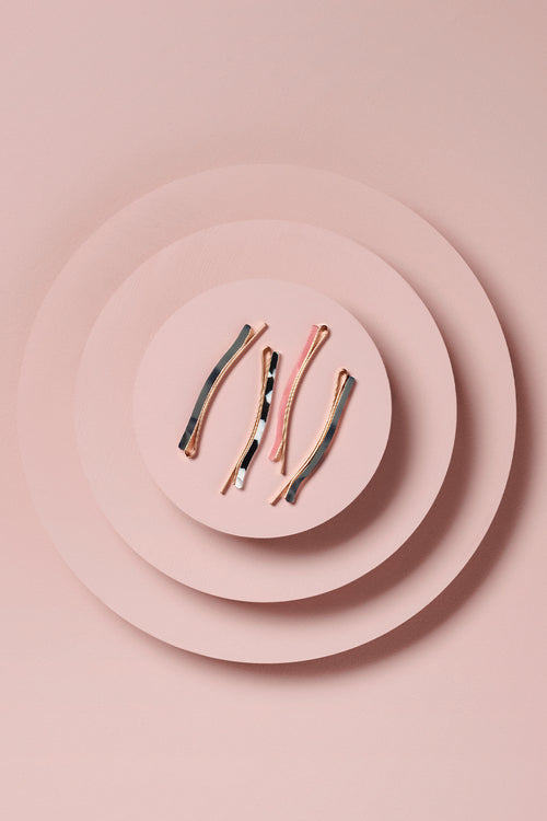 Marble Slim Bobby Pins Set - Jade