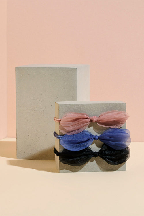 The Hair Edit tulle multicolored hair tie ballerina knots in set of 3