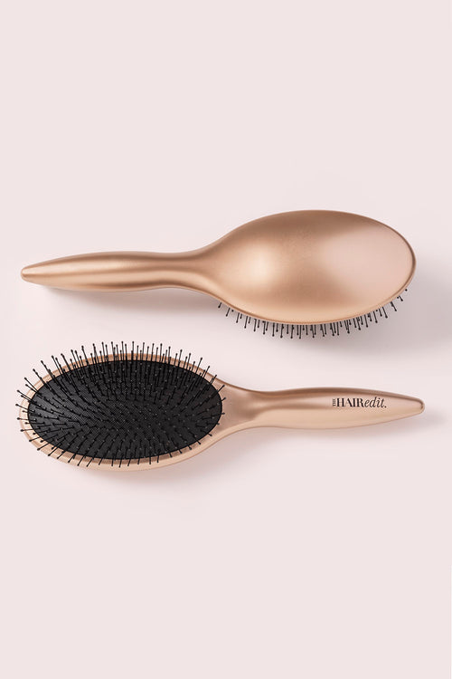 The Hair Edit Detangling & Smoothing Gold Hairbrush front & back