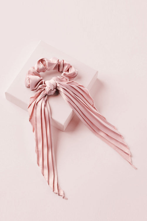 Soft Blush Pleated Ribbon Scrunchie Hair Bow