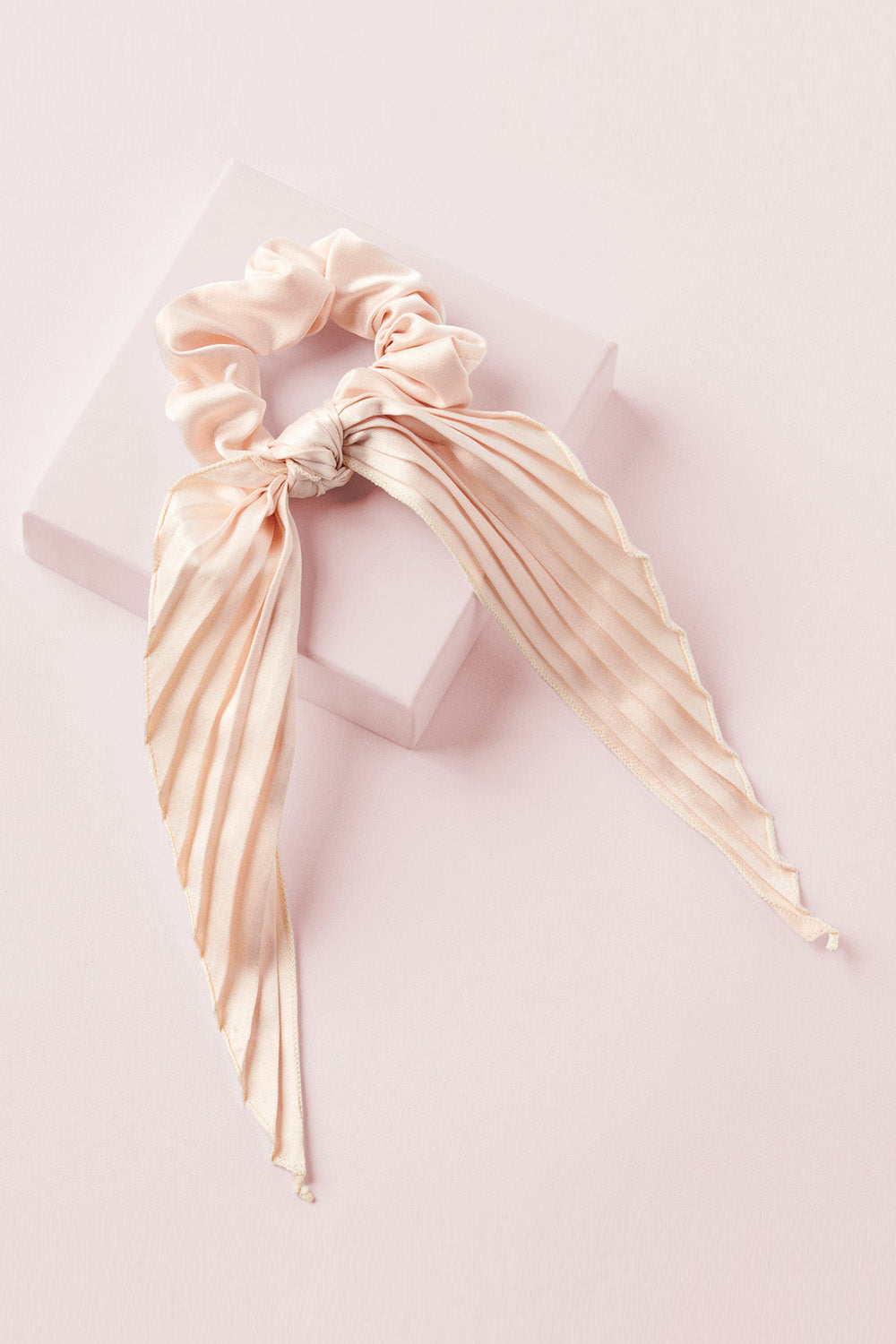 Cream Pleated Ribbon Scrunchie Hair Tie