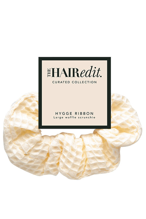 The Hair Edit Hygge Ribbon Waffle Scrunchie in packaging