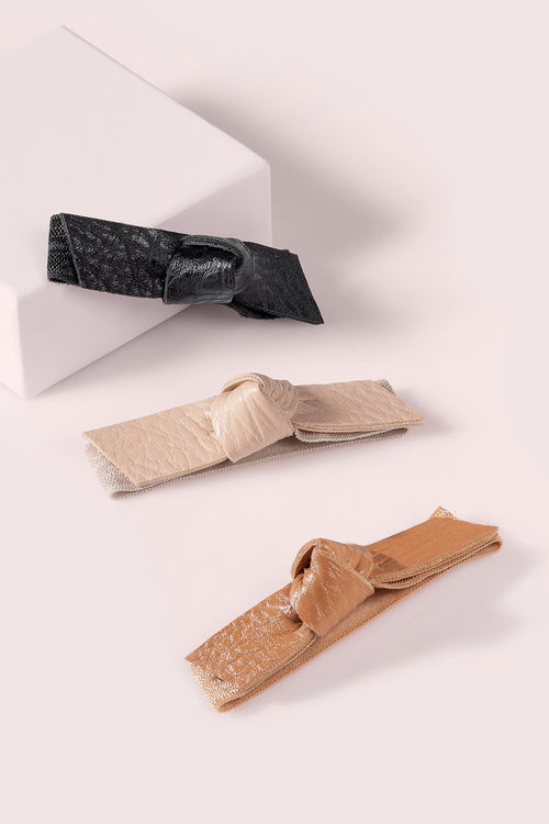 The Hair Edit Vegan Faux Leather Hair Tie Bow Accessories Set of 3 Ties in Black, Beige & Brown Colors