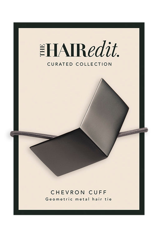 The Hair Edit black chevron geometric metal hair cuff & tie in packaging