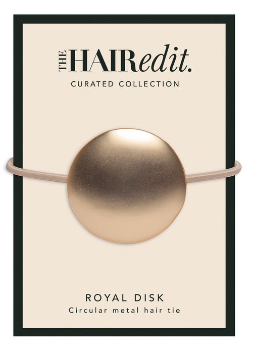 The Hair Edit Soft Gold Royal Disk Circular Metal Hair Tie in packaging