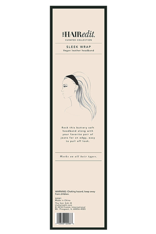 The Hair Edit Black Sleek Soft Vegan Faux Leather Headband Wrap Hair Accessory in Packaging Back