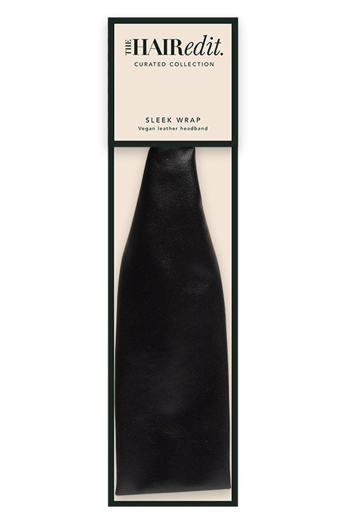 The Hair Edit Black Sleek Soft Vegan Faux Leather Headband Wrap Hair Accessory in Packaging Front