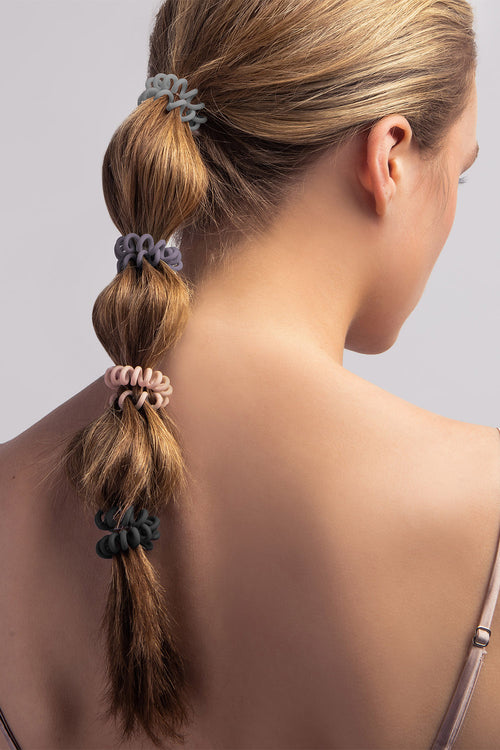 Soft Touch Loop Spiral Hair Ties Set - Slate & Rose