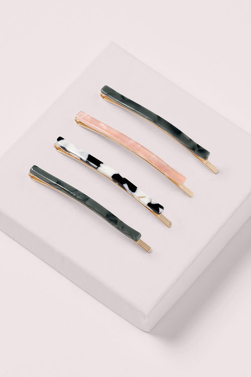 Jade Marble Bobby Pin Set - 4 Pack